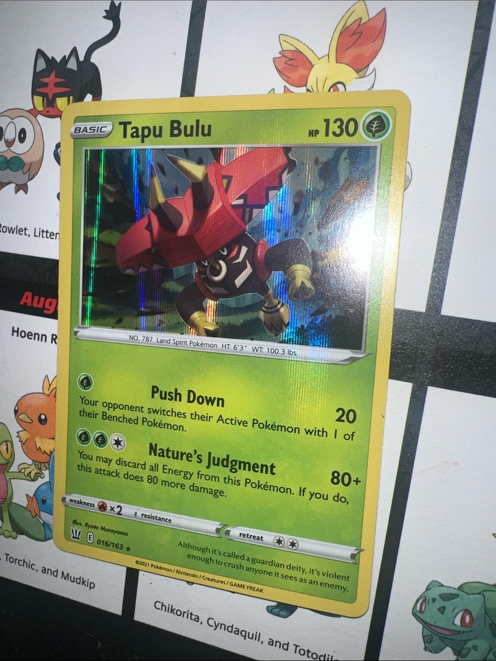 Pokemon Tapu Bulu Holographic Card — Yellow & Green